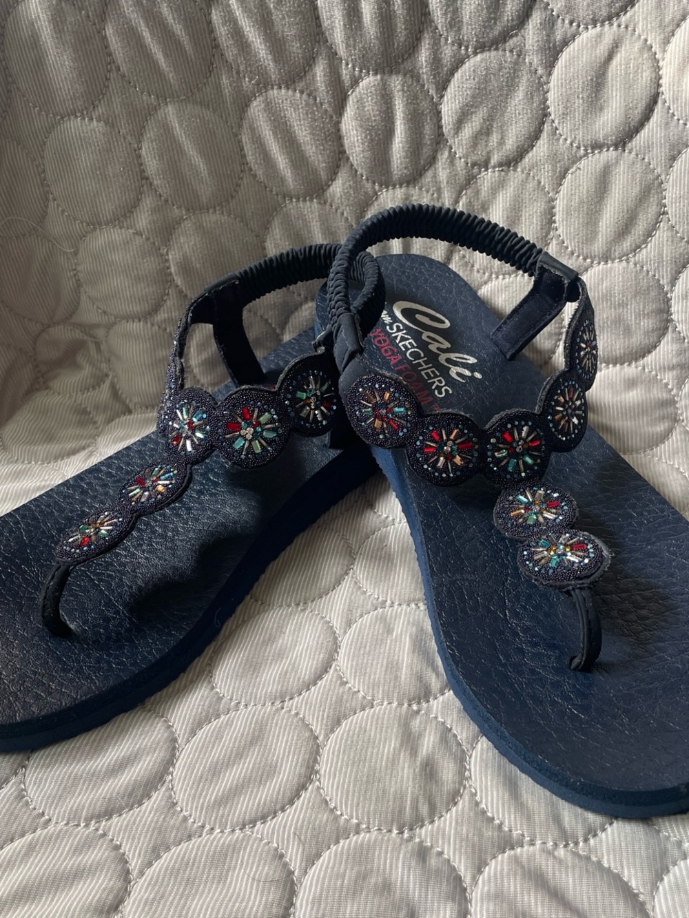 Skechers Navy Multicolor Beaded Thong Sandals